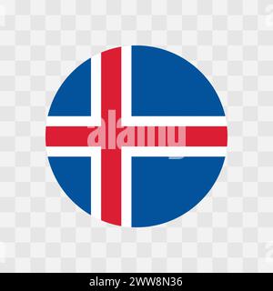 Iceland flag - circle vector flag isolated on checkerboard transparent background Stock Vector