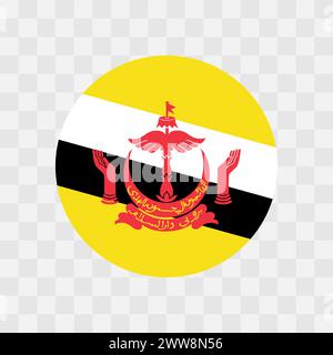 Brunei flag - circle vector flag isolated on checkerboard transparent background Stock Vector