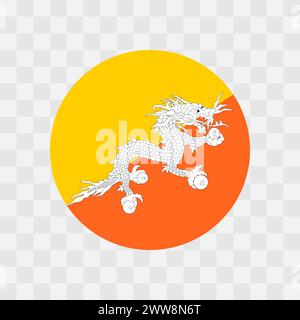 Bhutan flag - circle vector flag isolated on checkerboard transparent background Stock Vector