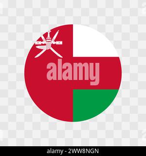 Oman flag - circle vector flag isolated on checkerboard transparent background Stock Vector