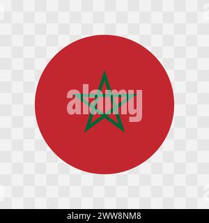 Morocco flag - circle vector flag isolated on checkerboard transparent background Stock Vector