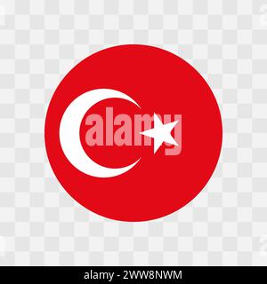 Turkey flag - circle vector flag isolated on checkerboard transparent background Stock Vector