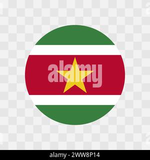 Suriname flag - circle vector flag isolated on checkerboard transparent background Stock Vector