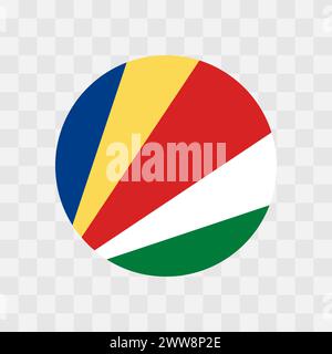 Seychelles flag - circle vector flag isolated on checkerboard transparent background Stock Vector