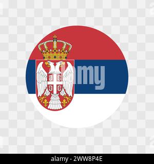 Serbia flag - circle vector flag isolated on checkerboard transparent background Stock Vector