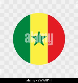 Senegal flag - circle vector flag isolated on checkerboard transparent background Stock Vector