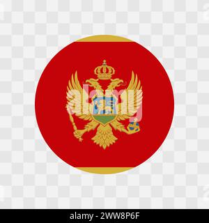 Montenegro flag - circle vector flag isolated on checkerboard transparent background Stock Vector