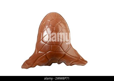 Chocolate Easter egg melting isolated on white background Stock Photo