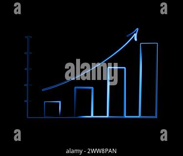 Vector isolated illustration of progress graph. Achieving financial success over a period of time. Neon growth chart. Stock Vector