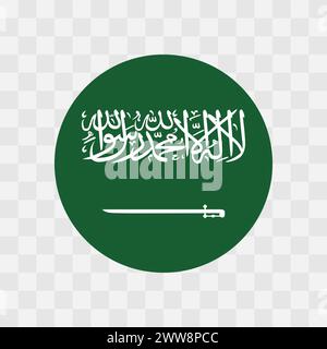 Saudi Arabia flag - circle vector flag isolated on checkerboard transparent background Stock Vector
