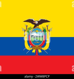 Ecuador flag - solid flat vector square with sharp corners. Stock Vector