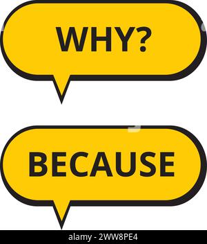 Yellow speech bubbles with why and because words on a white background Stock Vector