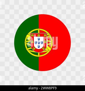 Portugal flag - circle vector flag isolated on checkerboard transparent background Stock Vector