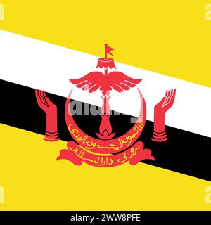 Brunei flag - solid flat vector square with sharp corners. Stock Vector