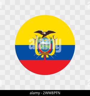 Ecuador flag - circle vector flag isolated on checkerboard transparent background Stock Vector