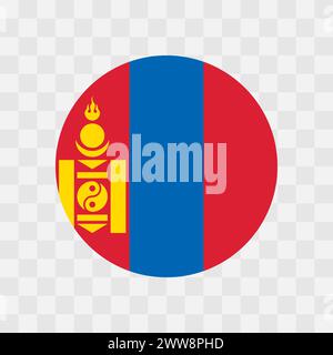 Mongolia flag - circle vector flag isolated on checkerboard transparent background Stock Vector