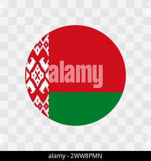 Belarus flag - circle vector flag isolated on checkerboard transparent background Stock Vector