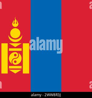Mongolia flag - solid flat vector square with sharp corners. Stock Vector