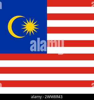 Malaysia flag - solid flat vector square with sharp corners. Stock Vector