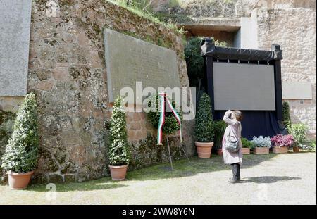 Rome, Italy. 22nd Mar 2024. Tribute to victims of Nazi-fascism on the Eighty Anniversary of Ardeatine Caves massacre, Rome, Italy, March 22 2024. On March 24 1944 335 civilians and political prisoners were shot dead inside some deep pozzolana caves along via Ardeatina by Nazi troops, in retaliation of the killing by the Italian resistance movement of 33 German soldiers (on the next days, other 9 died). Credit: Sipa USA/Alamy Live News Stock Photo