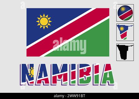 Namibia flag and map in a vector graphic Stock Vector