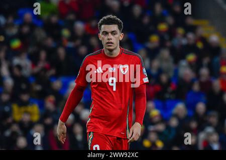 Cardiff, Wales. 21 March 2024. Brennan Johnson of Wales during the UEFA EURO 2024 play-off semi-final between Wales and Finland at the Cardiff City Stadium in Cardiff, Wales, UK on 21 March 2024. Credit: Duncan Thomas/Majestic Media. Stock Photo