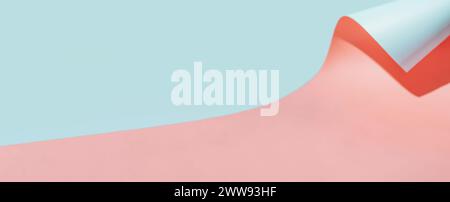 Pink and blue curved paper pastel background with shadows. Long horizontal banner. Copy space for text or empty place for design. Stock Photo