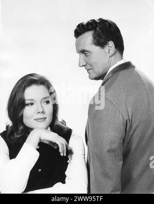 Pre- Publicity two-shot of DIANA RIGG as Emma Peel and PATRICK MACNEE as John Steed for the fourth television series of THE AVENGERS 1965-1966 Associated British Productions for ABC Television Stock Photo