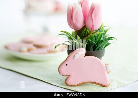 Easter bunny cookie with pink icing Stock Photo