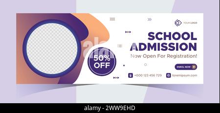 school admission social media photo cover and web banner. Back to school online education web banner template. Kids education e-learning design Stock Vector