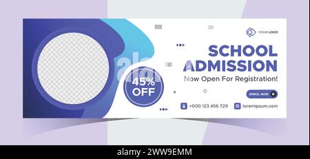 school admission social media photo cover and web banner. Back to school online education web banner template. Kids education e-learning design Stock Vector