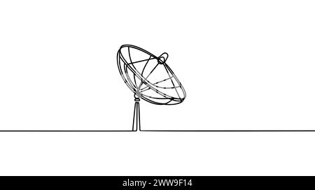 Continuous line drawing of satellite dish, object one line single line ...