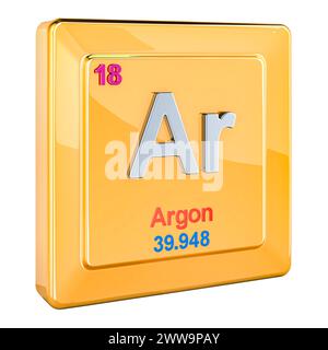 Argon Ar, chemical element sign with number 18 in periodic table. 3D rendering isolated on white background Stock Photo