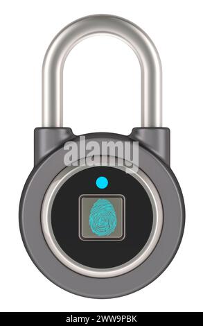 Fingerprint Padlock. Combination padlock with Fingerprint. 3D rendering isolated on white background Stock Photo