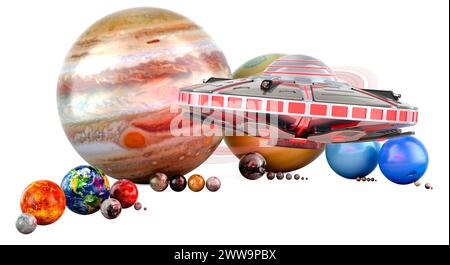 Planets of Solar system with satellites. 3D rendering isolated on white ...