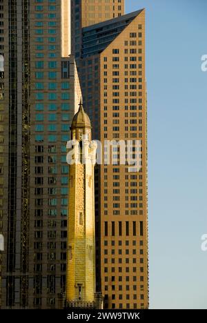 Old Chicago Water Tower, was built 1869 and survived the Great Chicago Fire - a main symbol of the city on The Magnificent Mile Stock Photo