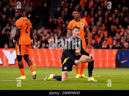 Scotland's Scott McTominay reacts after a missed chance during a international friendly match at the Johan Cruyff Arena, Amsterdam, Netherlands. Picture date: Friday March 22, 2024. Stock Photo