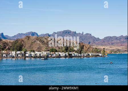 Campgrounds and resorts along the Colorado River below the Parker Dam.  California - Arizona border. Stock Photo