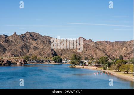 Campgrounds and resorts along the Colorado River below the Parker Dam.  California - Arizona border. Stock Photo