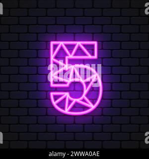 Retro five neon number, great design for any purposes. Vector illustration Stock Vector