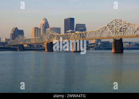 George Rogers Clark Bridge over the Ohio River - Louisville, Kentucky - USA Stock Photo