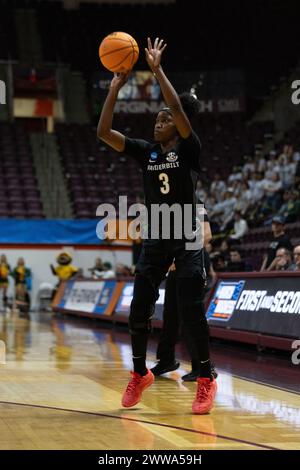 Blacksburg, VA, USA. 22nd Mar, 2024. Vanderbilt Commodores guard Jordyn Cambridge (3) shoots for three during the first-round college basketball game in the women's NCAA Tournament between the Vanderbilt Commodores and the Baylor Lady Bears at Cassell Coliseum in Blacksburg, VA. Jonathan Huff/CSM/Alamy Live News Stock Photo