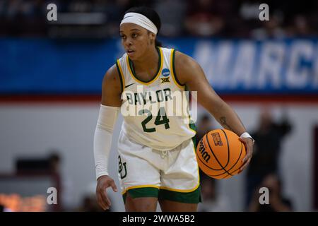 Blacksburg, VA, USA. 22nd Mar, 2024. Baylor Lady Bears guard Sarah Andrews (24) dribbles the ball during the first-round college basketball game in the women's NCAA Tournament between the Vanderbilt Commodores and the Baylor Lady Bears at Cassell Coliseum in Blacksburg, VA. Jonathan Huff/CSM/Alamy Live News Stock Photo