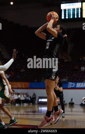 Blacksburg, VA, USA. 22nd Mar, 2024. Vanderbilt Commodores forward Khamil Pierre (12) shoots the ball during the first-round college basketball game in the women's NCAA Tournament between the Vanderbilt Commodores and the Baylor Lady Bears at Cassell Coliseum in Blacksburg, VA. Jonathan Huff/CSM/Alamy Live News Stock Photo