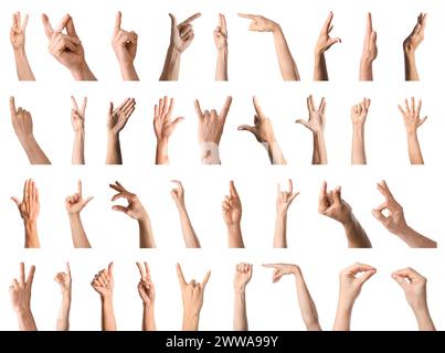 Language of deaf mute hands. Set of pictures of hands and fingers with ...