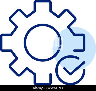 System Completion Sign Gear with checkmark. Cogwheel verification symbol. Industrial vector ...
