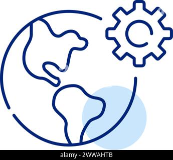 Earth globe and cogwheel. Global technology integration and innovation. Engineering network. Pixel perfect vector icon Stock Vector
