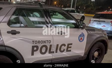 Toronto, ON, Canada - March 17, 2024: Mounted police patrol the streets of Toronto Stock Photo