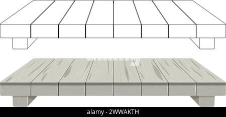 Minimalist wooden bed frame design illustration Stock Vector