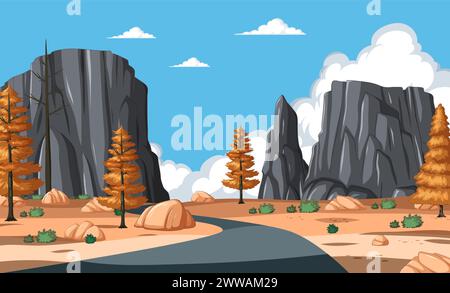 Vector illustration of a mountainous autumn landscape Stock Vector